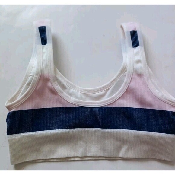 Lucky Brand Lightly Padded Bralette Wireless Bra Size Medium Pink Blue Stripped - Picture 2 of 6